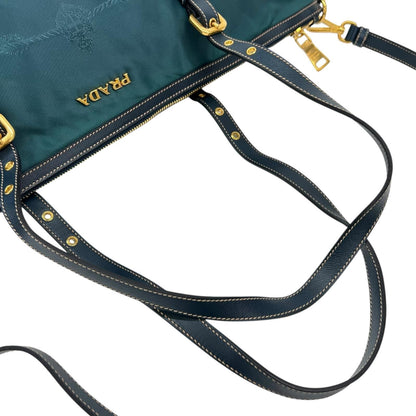 Prada Tessuto Saffiano Nylon Leather Green Tote Gold — view 5
