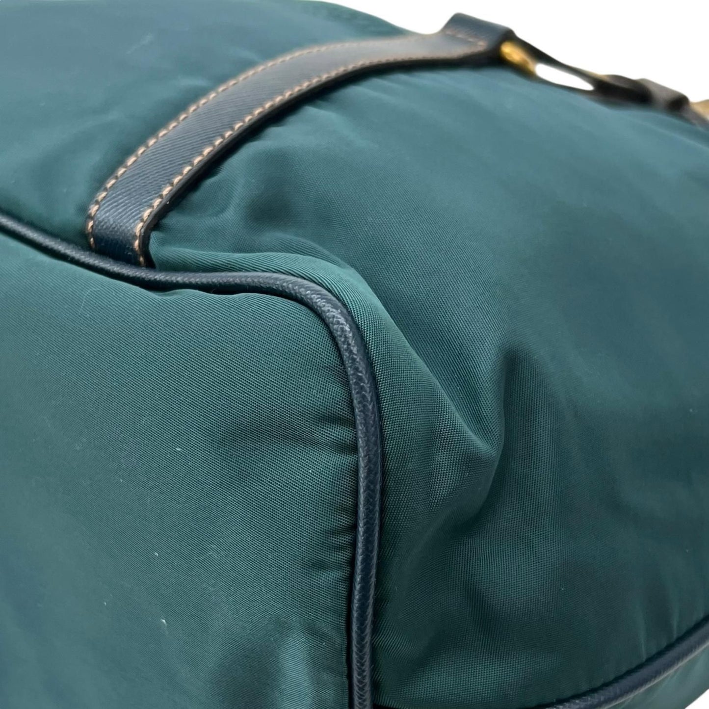 Prada Tessuto Saffiano Nylon Leather Green Tote Gold — view 7