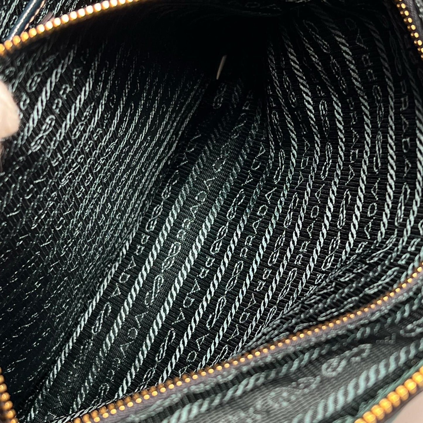 Prada Tessuto Saffiano Nylon Leather Green Tote Gold — view 9