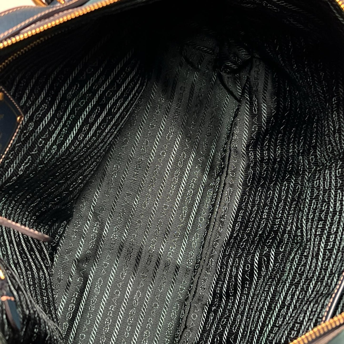 Prada Tessuto Saffiano Nylon Leather Green Tote Gold — view 8