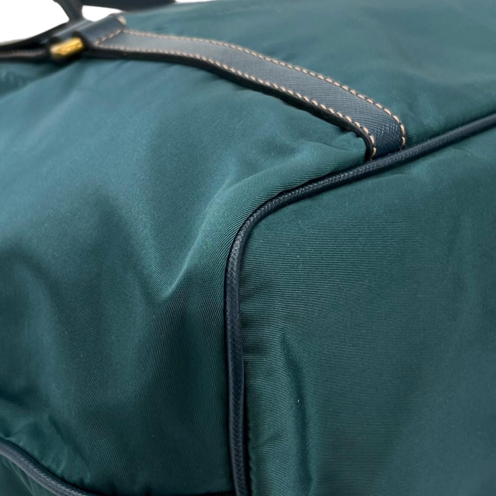 Prada Tessuto Saffiano Nylon Leather Green Tote Gold — view 6