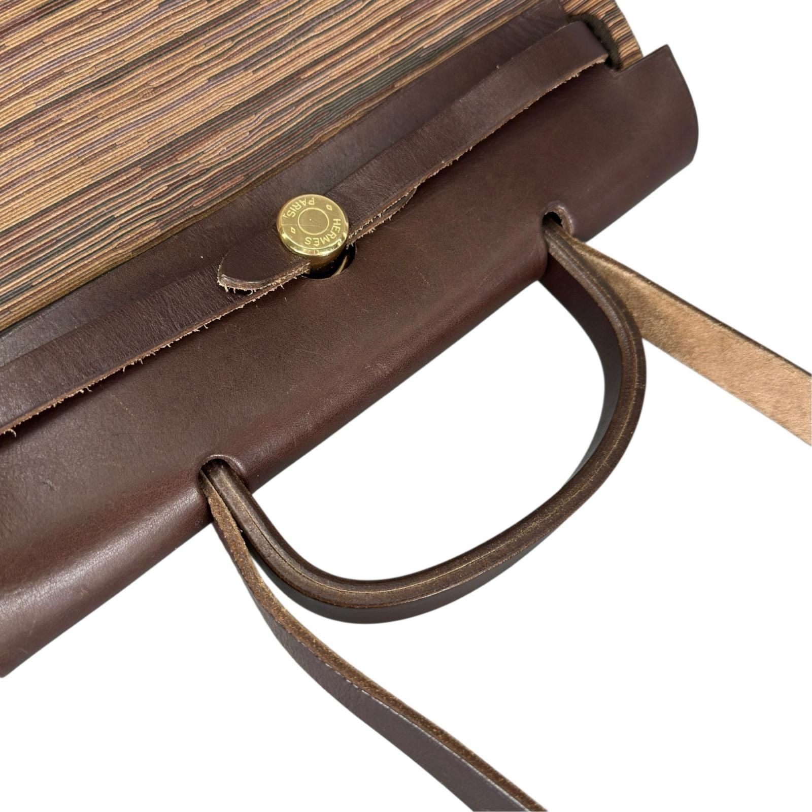 Hermes Herbag PM Vibrato Leather Brown Shoulder Bag Gold — view 4