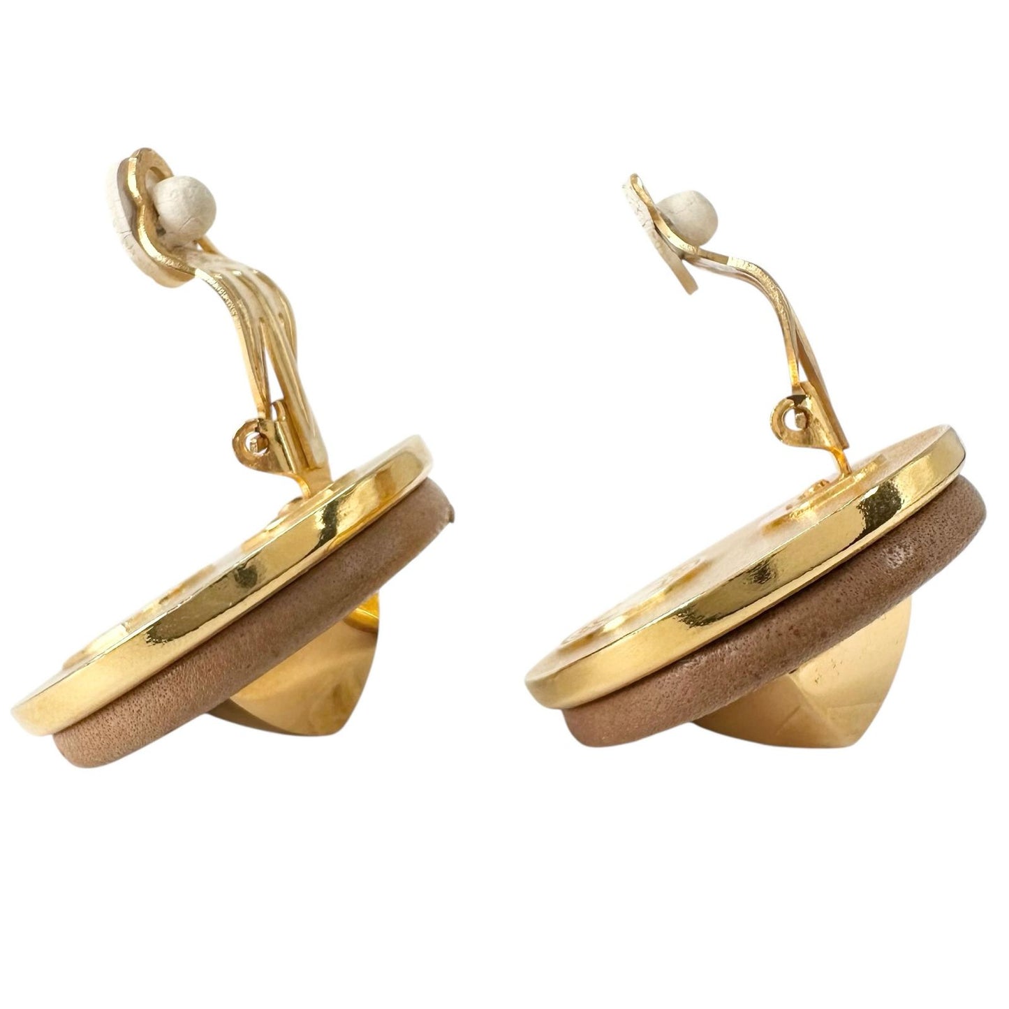Hermes Leather Metal Brown Earrings Gold — view 4