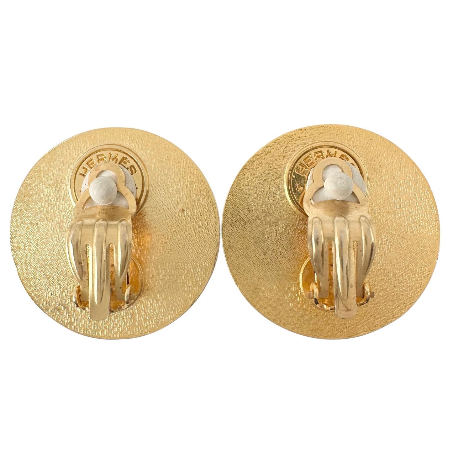 Hermes Leather Metal Brown Earrings Gold — view 3
