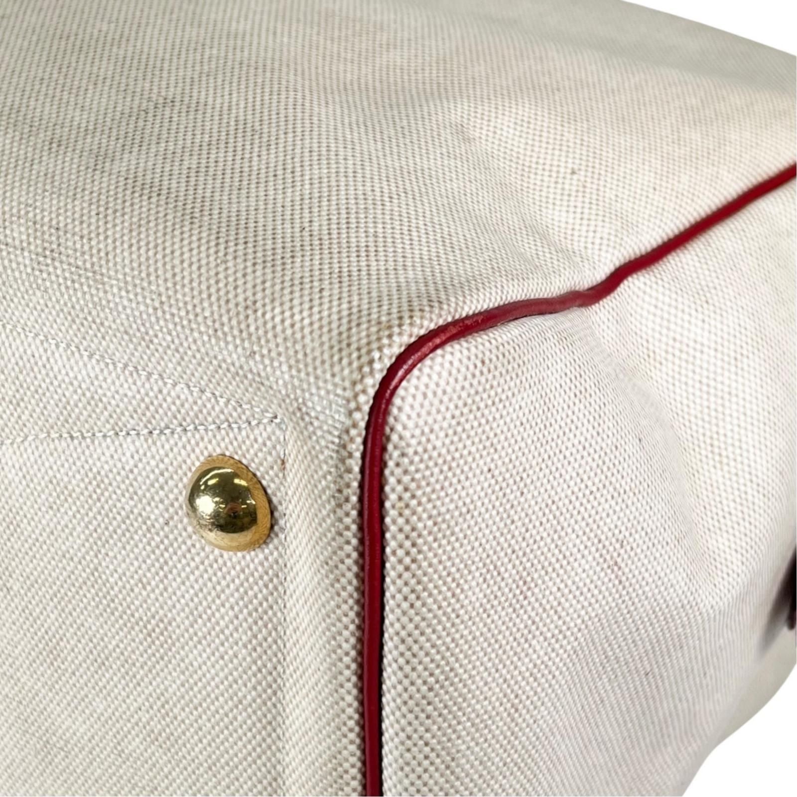 Hermes Victoria 43 Leather Toile Ash Beige Red Boston Bag Gold — view 7
