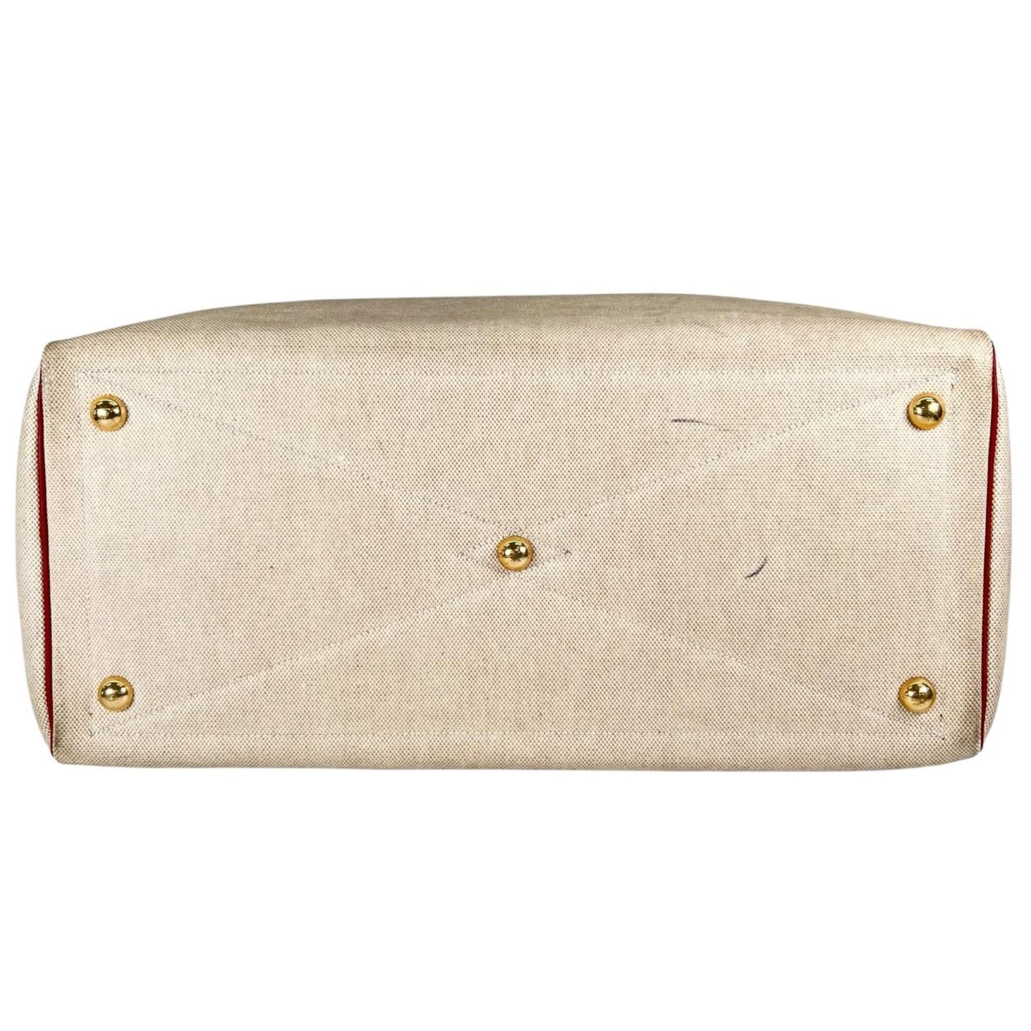 Hermes Victoria 43 Leather Toile Ash Beige Red Boston Bag Gold — view 3