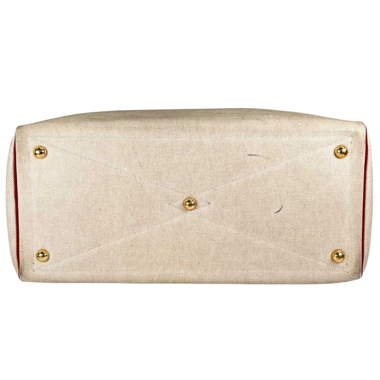 Hermes Victoria 43 Leather Toile Ash Beige Red Boston Bag Gold — view 3