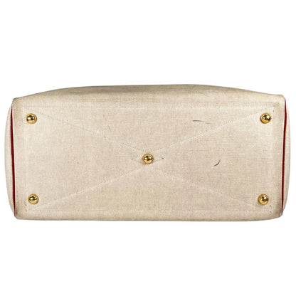 Hermes Victoria 43 Leather Toile Ash Beige Red Boston Bag Gold — view 3
