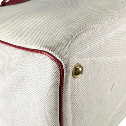 Hermes Victoria 43 Leather Toile Ash Beige Red Boston Bag Gold — view 8
