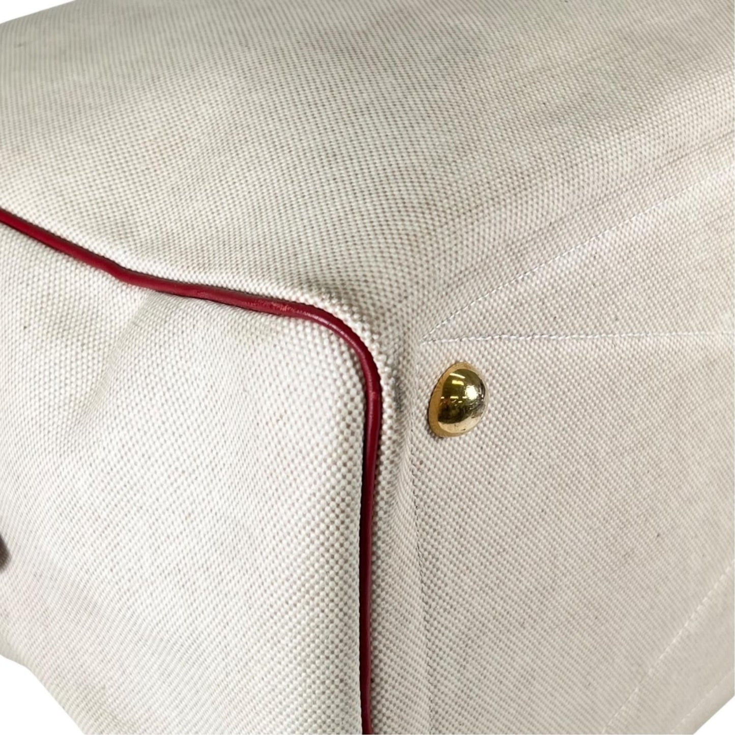 Hermes Victoria 43 Leather Toile Ash Beige Red Boston Bag Gold — view 6
