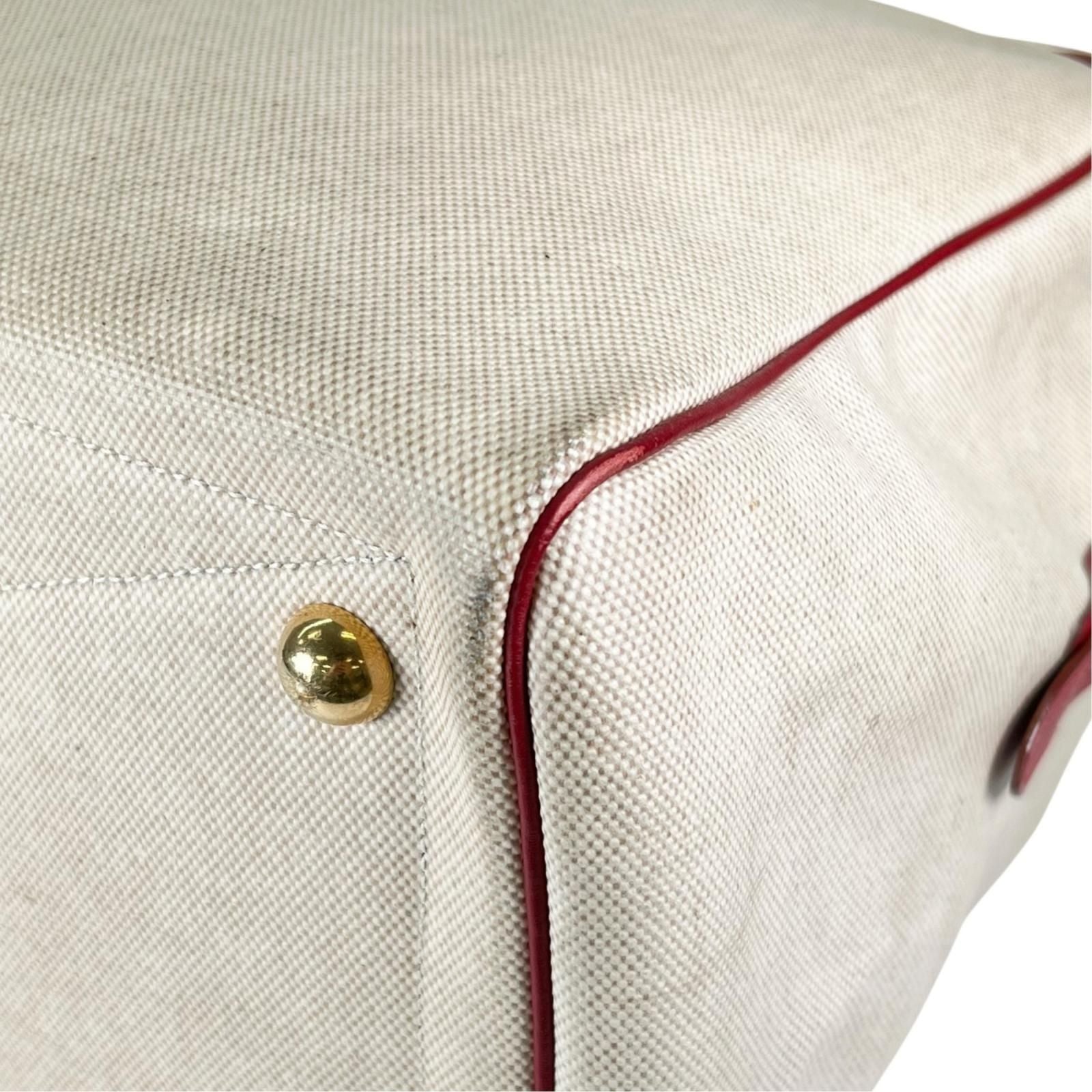 Hermes Victoria 43 Leather Toile Ash Beige Red Boston Bag Gold — view 9