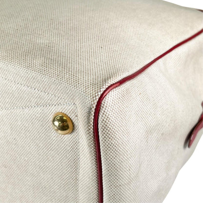 Hermes Victoria 43 Leather Toile Ash Beige Red Boston Bag Gold — view 9