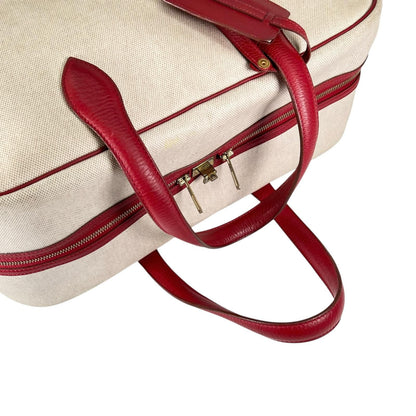 Hermes Victoria 43 Leather Toile Ash Beige Red Boston Bag Gold — view 5