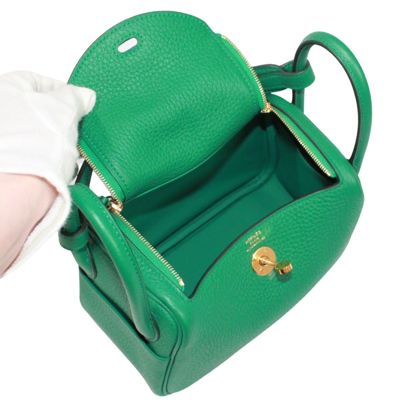 Hermes Mini Lindy 20 Taurillon Clemence Leather Green Shoulder Bag Gold — view 7