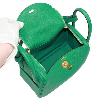 Hermes Mini Lindy 20 Taurillon Clemence Leather Green Shoulder Bag Gold — view 7
