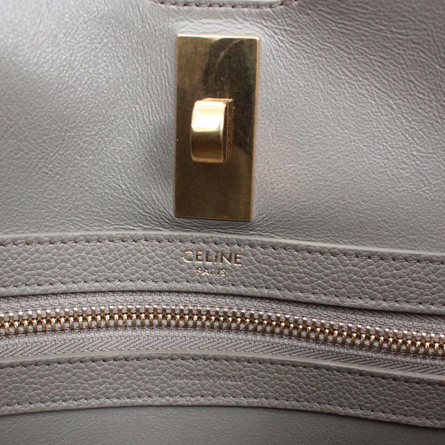 Celine Cabas 16 Leather Gray Beige Tote Gold — view 8
