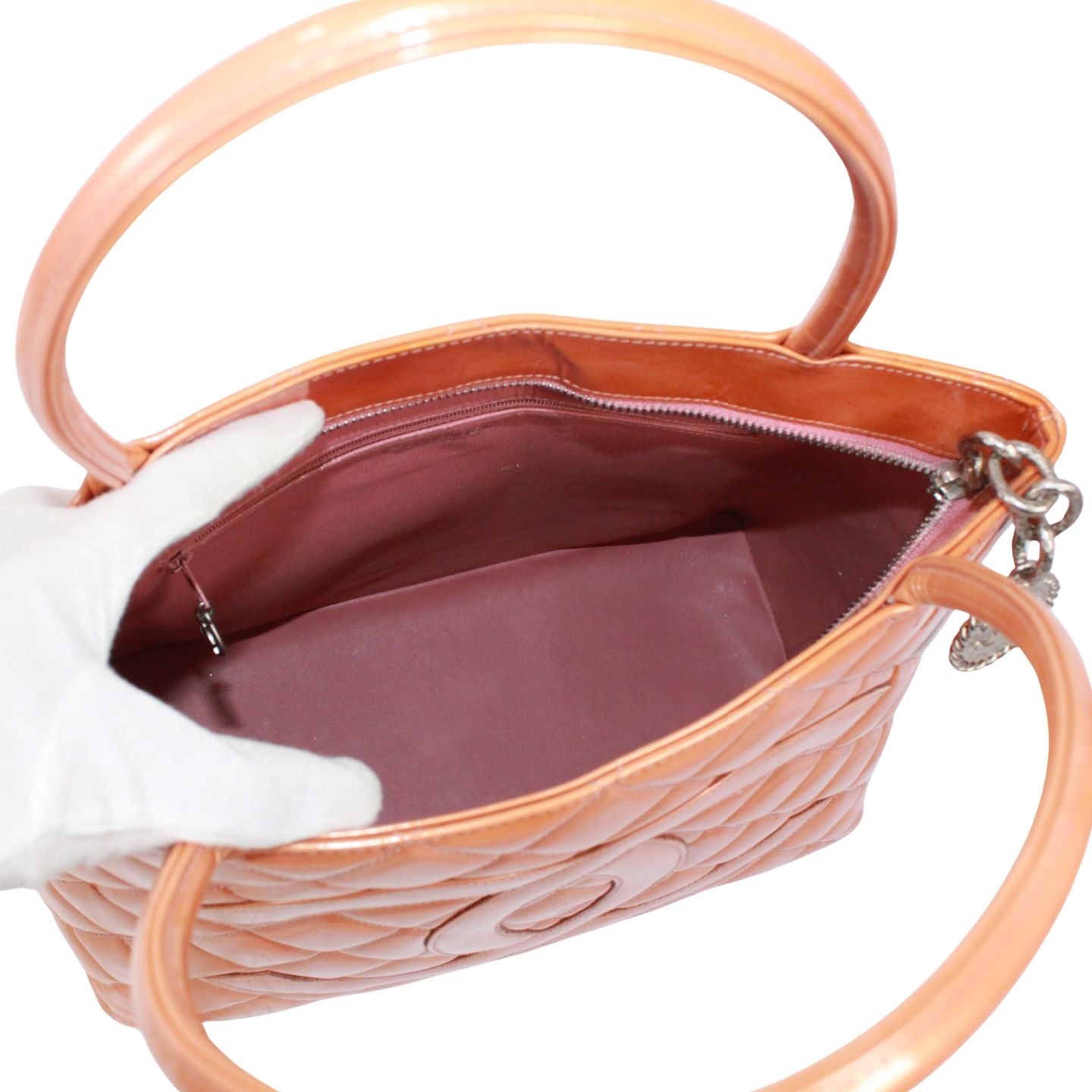 Chanel Medallion Tote Enamel Leather Orange Silver — view 7