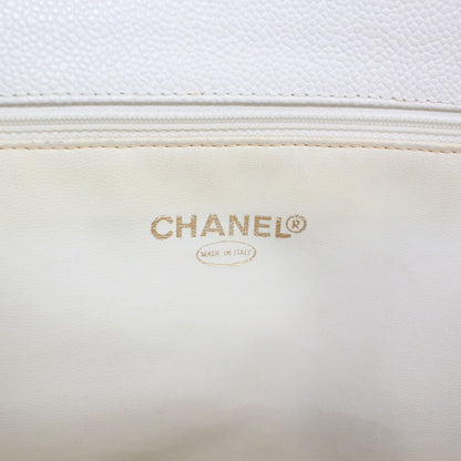 Chanel CC Logo Caviar Leather White Tote Gold — view 8