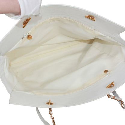 Chanel CC Logo Caviar Leather White Tote Gold — view 7