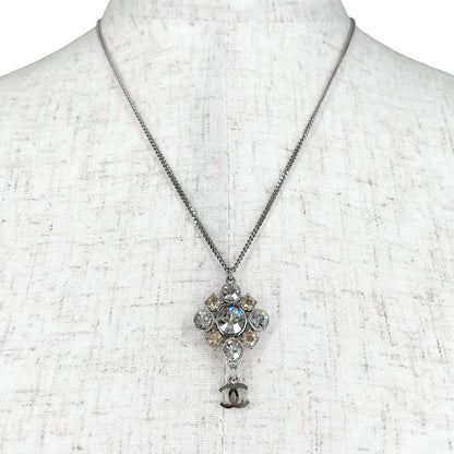 Chanel CC Logo Metal Rhinestone Silver Necklace — view 3