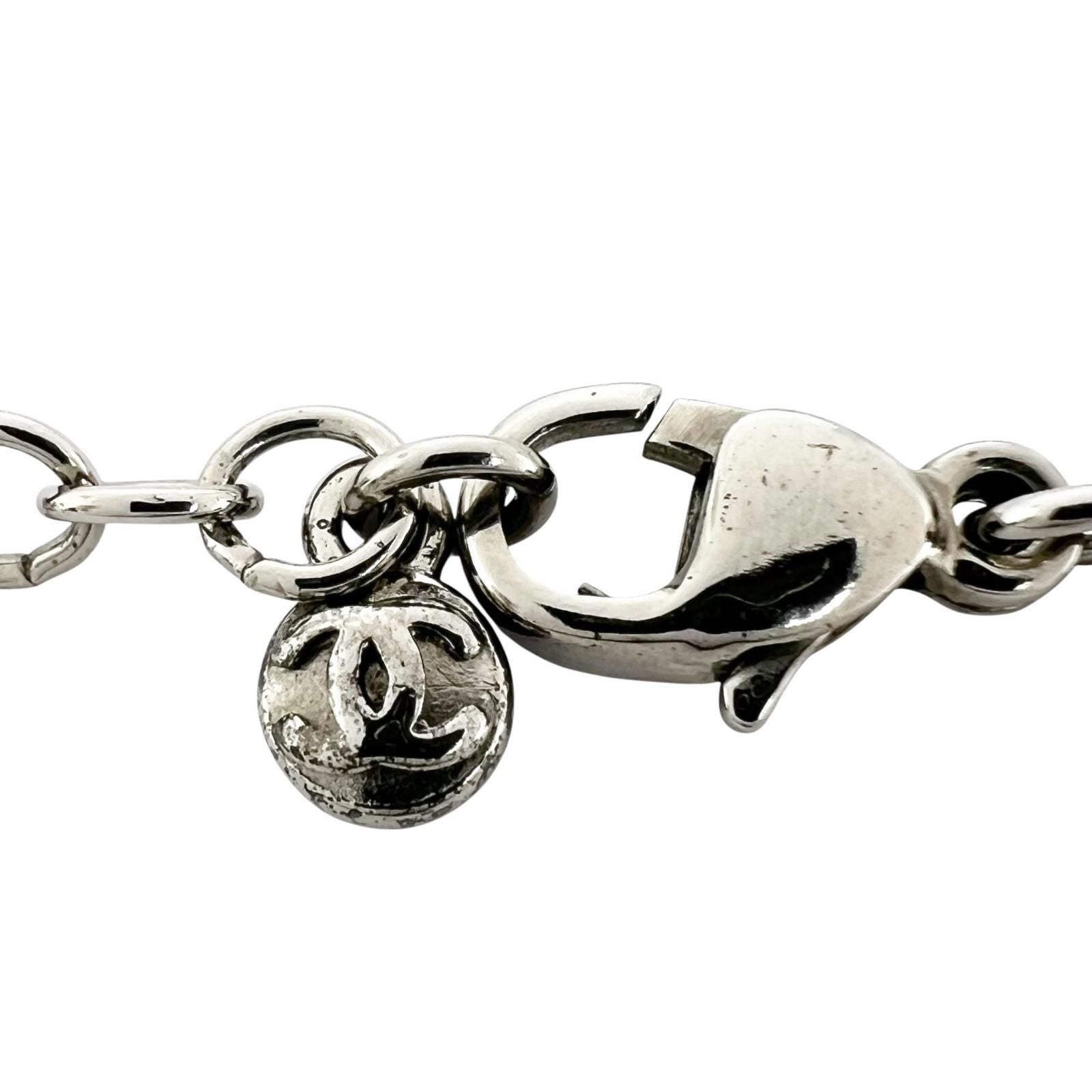 Chanel CC Logo Metal Rhinestone Silver Necklace — view 5