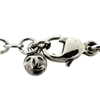 Chanel CC Logo Metal Rhinestone Silver Necklace — view 5