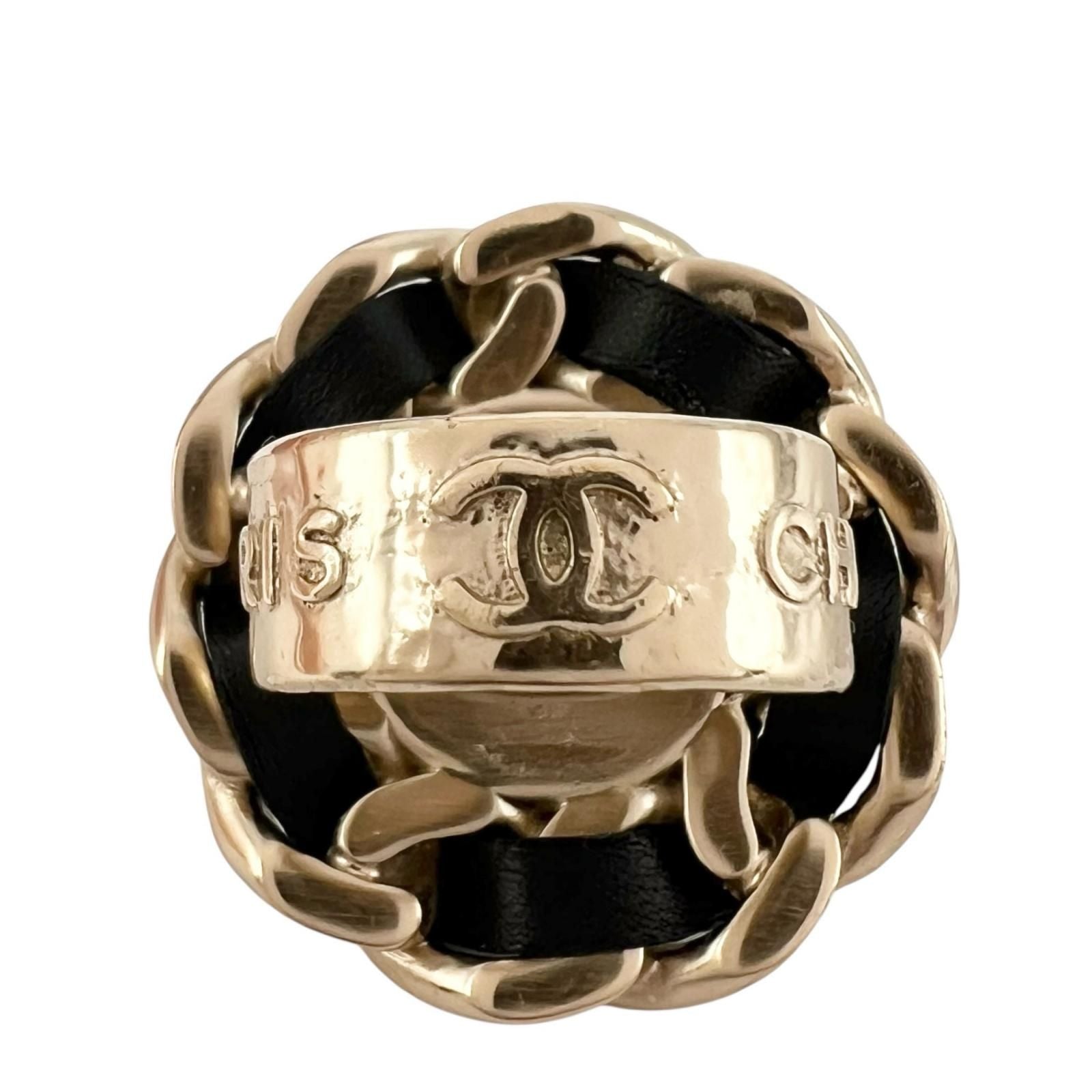 Chanel Chain Motif Metal Gold Black Ring — view 5