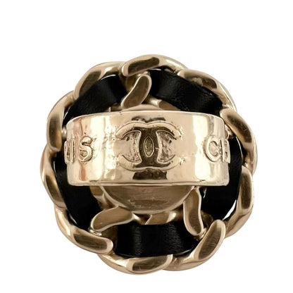 Chanel Chain Motif Metal Gold Black Ring — view 5
