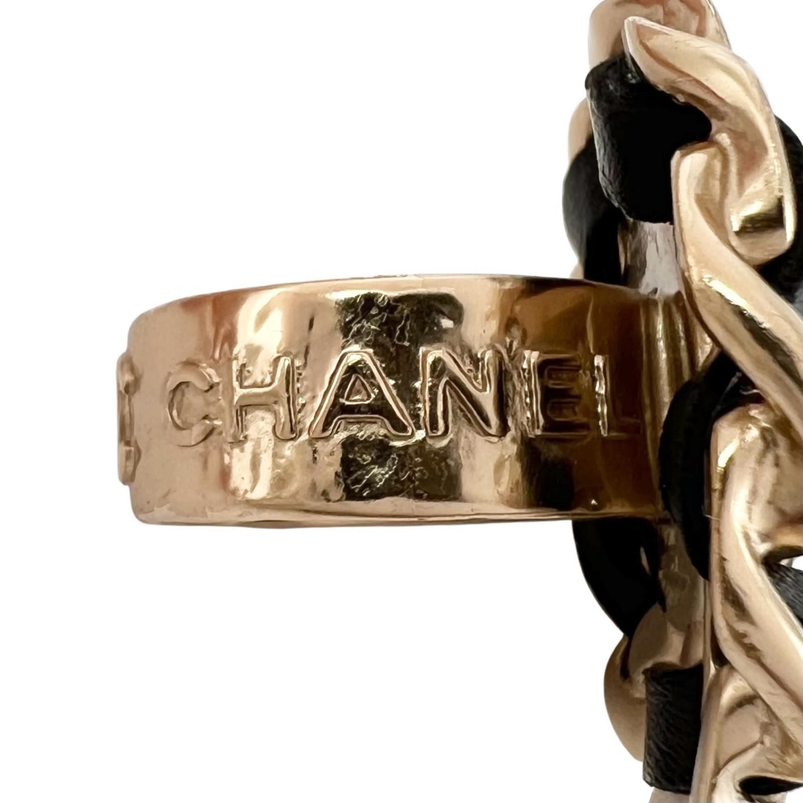 Chanel Chain Motif Metal Gold Black Ring — view 6