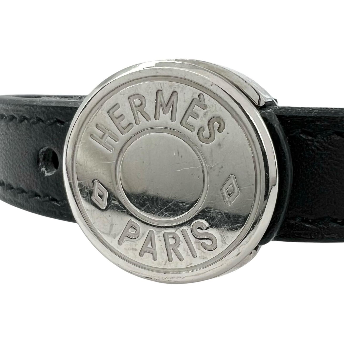 Hermes Series Looping Leather Black White Bracelet Silver — view 3