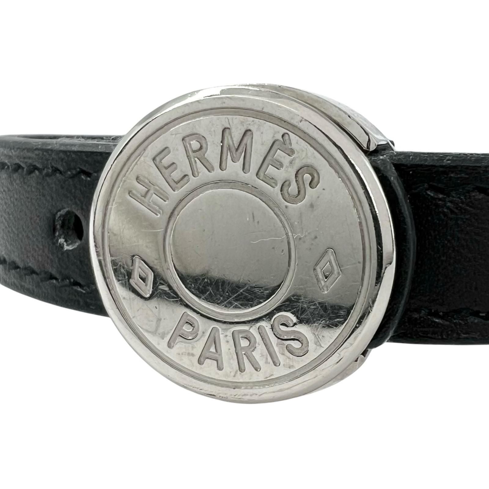Hermes Series Looping Leather Black White Bracelet Silver — view 3