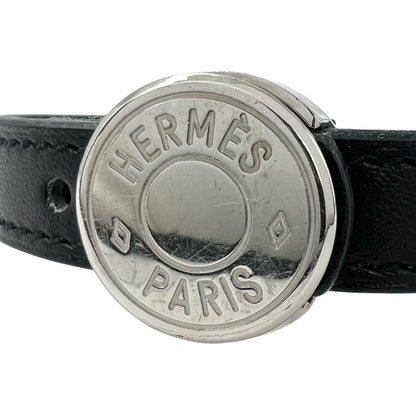 Hermes Series Looping Leather Black White Bracelet Silver — view 3