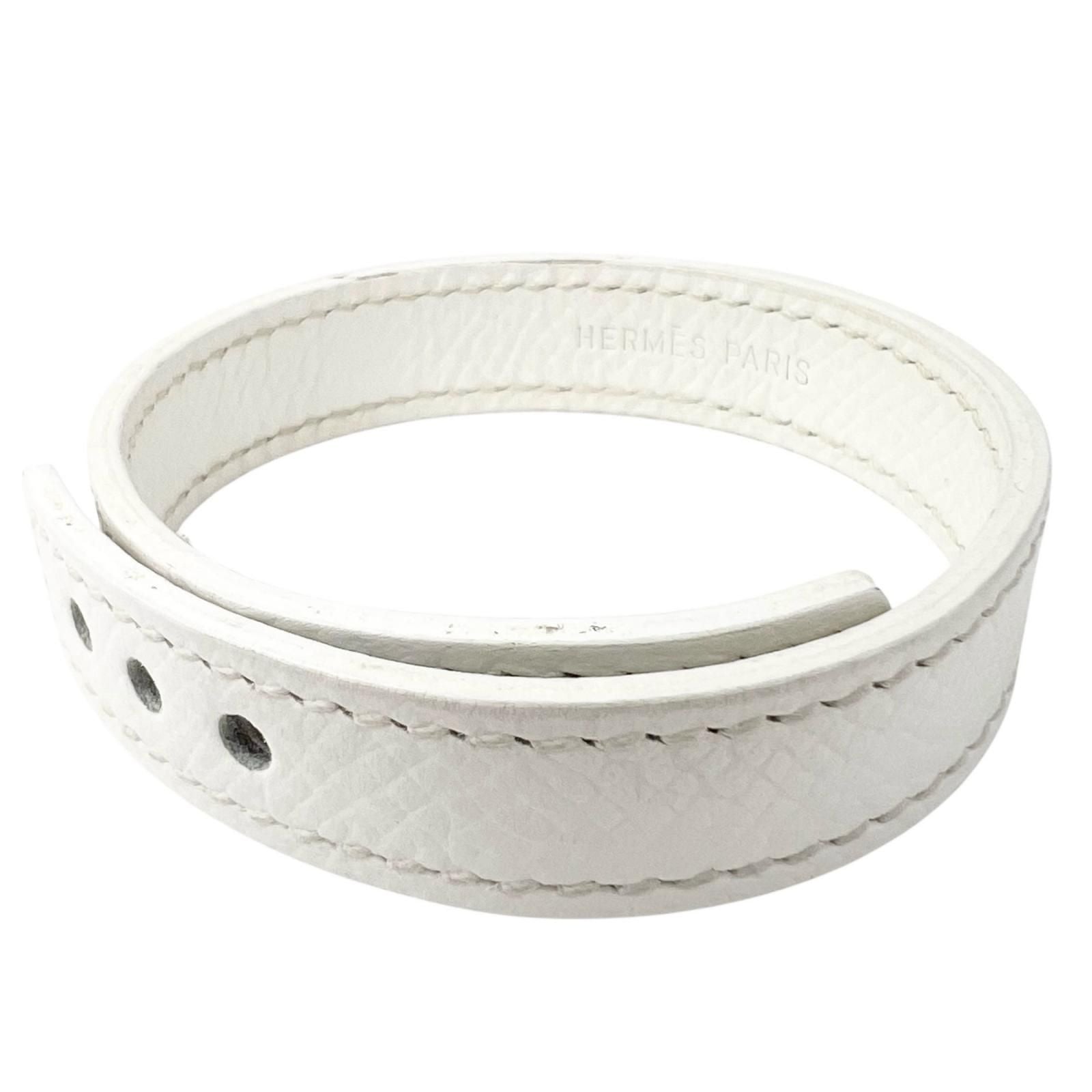 Hermes Series Looping Leather Black White Bracelet Silver — view 5