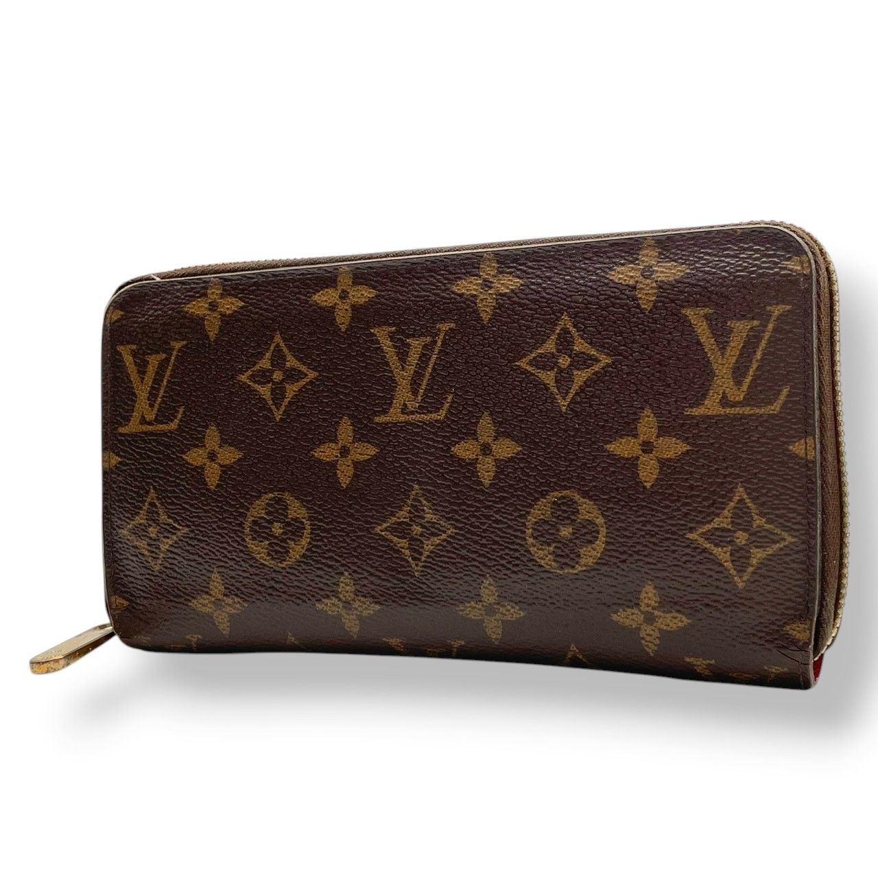 Louis Vuitton Zippy Wallet Monogram Brown Red Zip Around Canvas Leather Lining