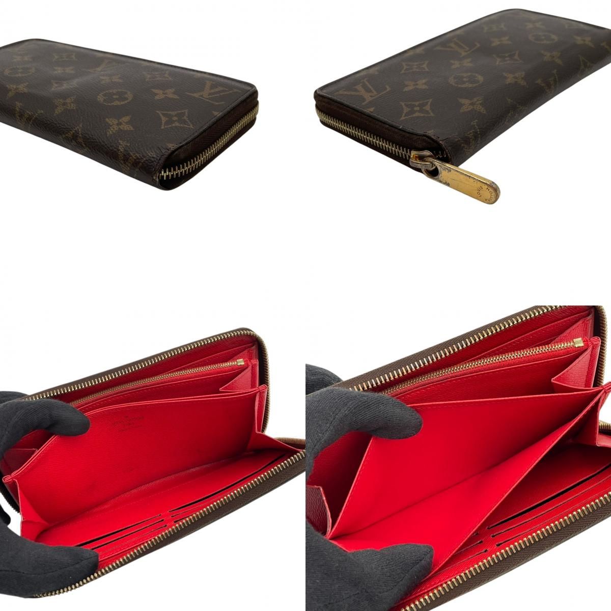 Louis Vuitton Zippy Wallet Monogram Brown Red Zip Around Canvas Leather Lining — view 7
