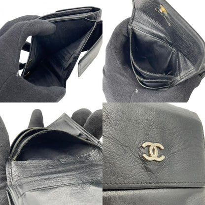 Chanel CC Logo Hook Bifold Wallet Leather Black Gold Flap Compact Folding Coin — view 8