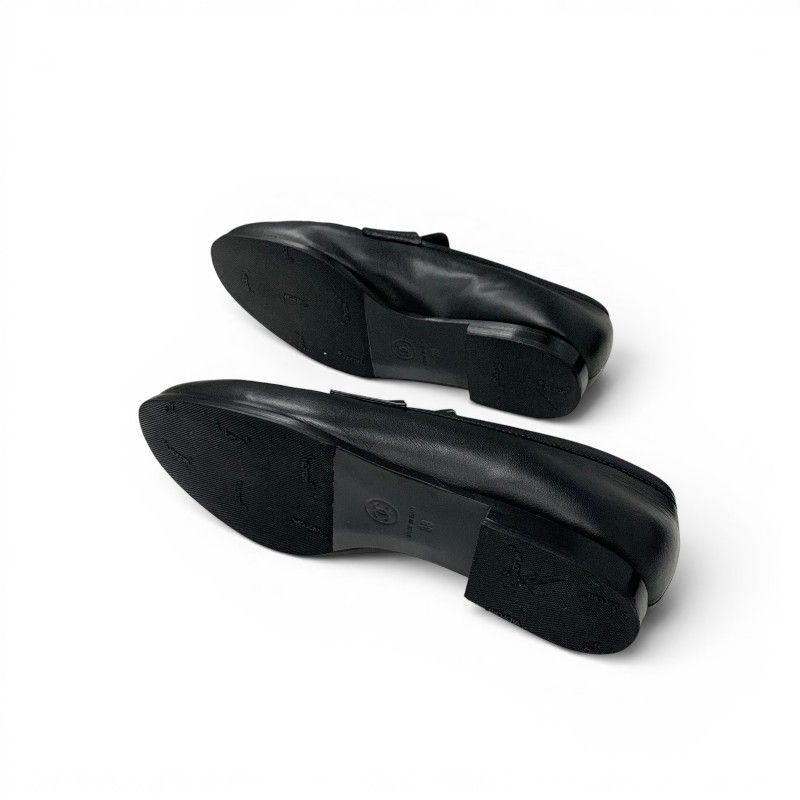 Chanel Loafers Leather Shoes Black Gold CC Logo Flat — view 6
