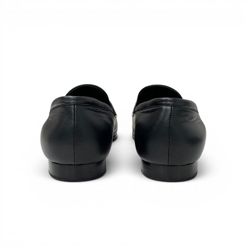Chanel Loafers Leather Shoes Black Gold CC Logo Flat — view 5
