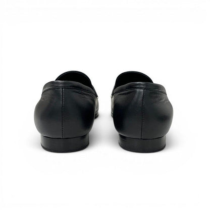 Chanel Loafers Leather Shoes Black Gold CC Logo Flat — view 5