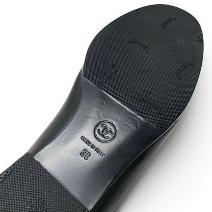 Chanel Loafers Leather Shoes Black Gold CC Logo Flat — view 8