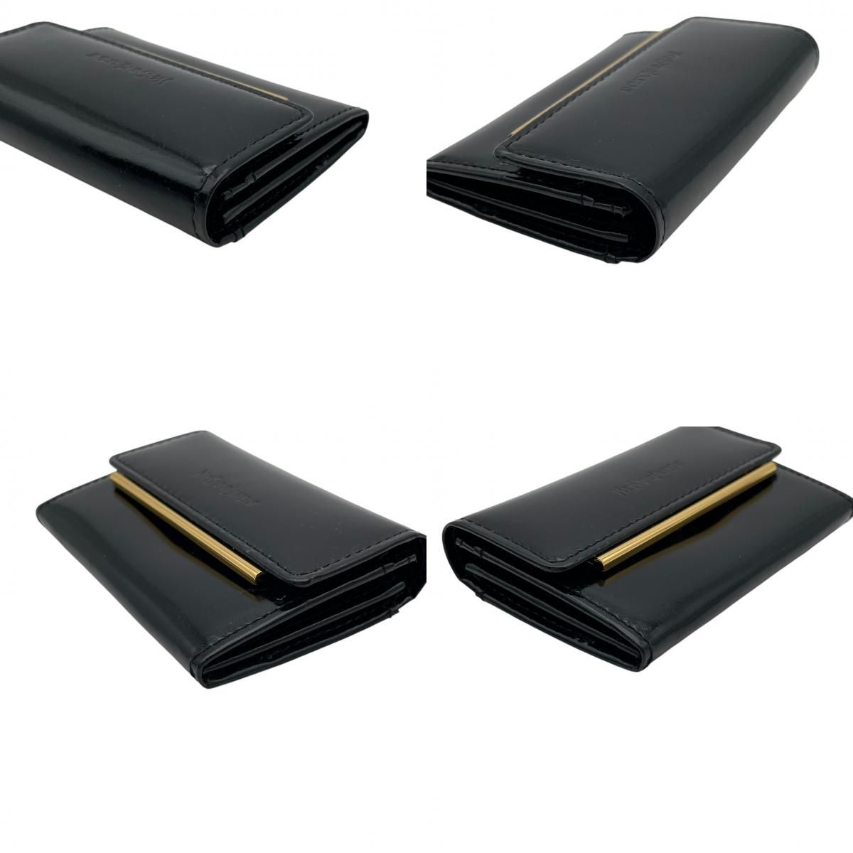 Saint Laurent Coin Purse Leather Black Enamel Gold Logo — view 8