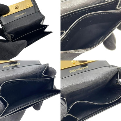 Saint Laurent Coin Purse Leather Black Enamel Gold Logo — view 9