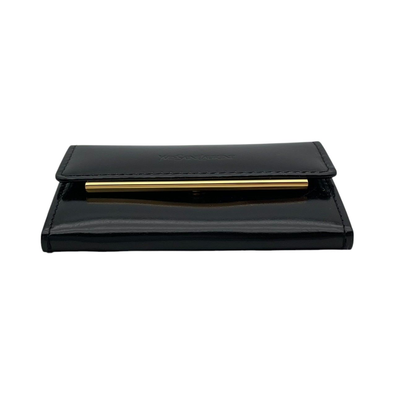Saint Laurent Coin Purse Leather Black Enamel Gold Logo — view 7