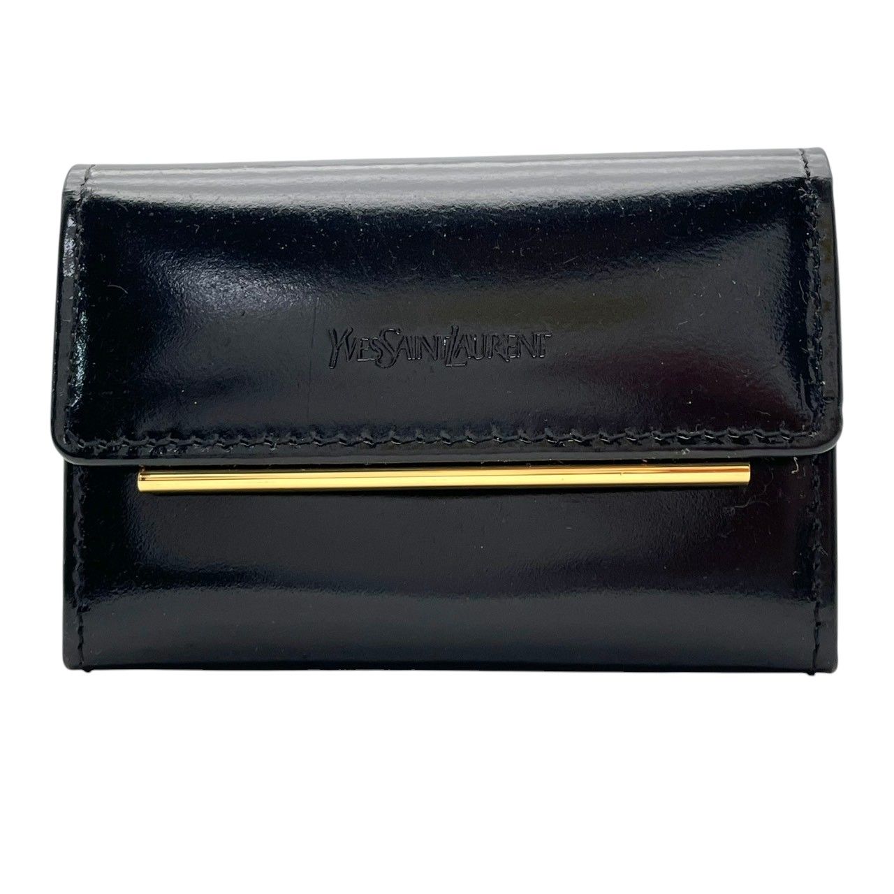Saint Laurent Coin Purse Leather Black Enamel Gold Logo — view 2