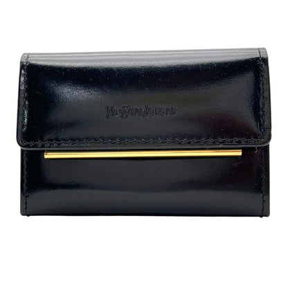 Saint Laurent Coin Purse Leather Black Enamel Gold Logo — view 2