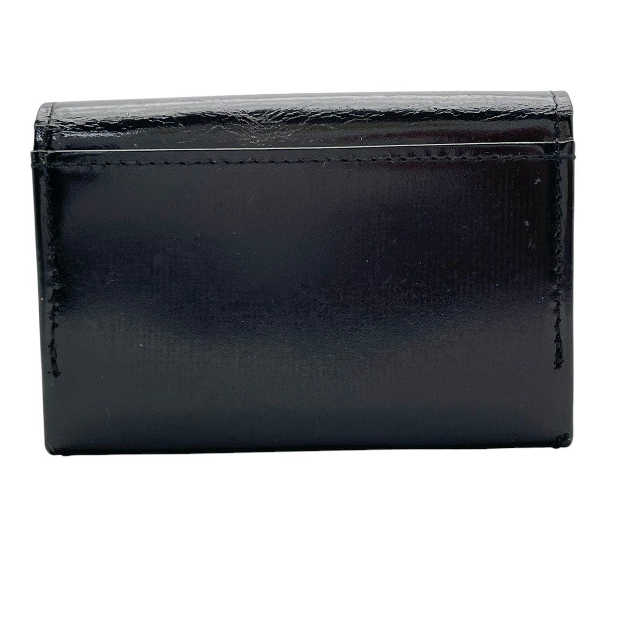 Saint Laurent Coin Purse Leather Black Enamel Gold Logo — view 3