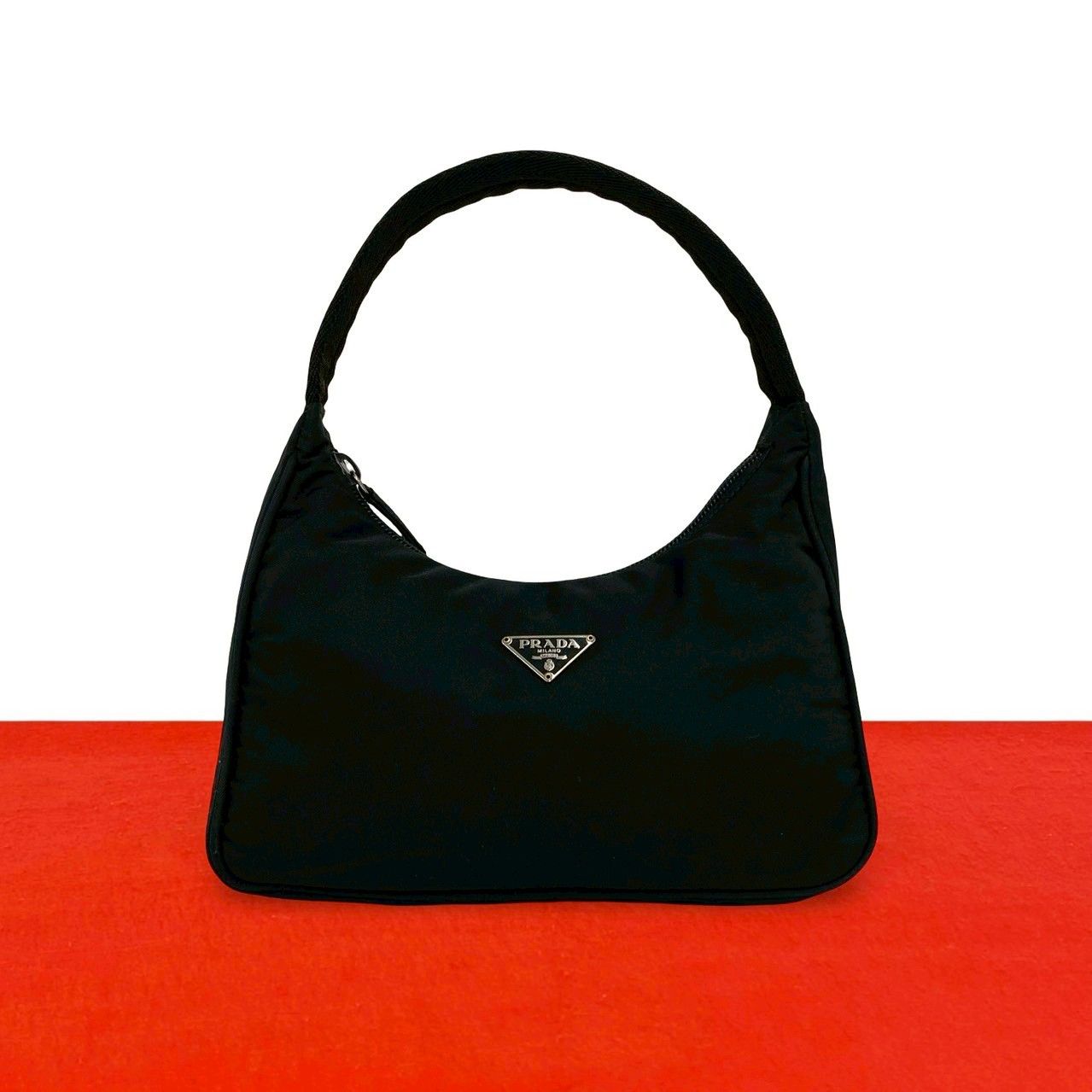 Prada Triangle Logo Tessuto Nylon Mini Handbag Pouch Black