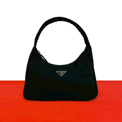 Prada Triangle Logo Tessuto Nylon Mini Handbag Pouch Black