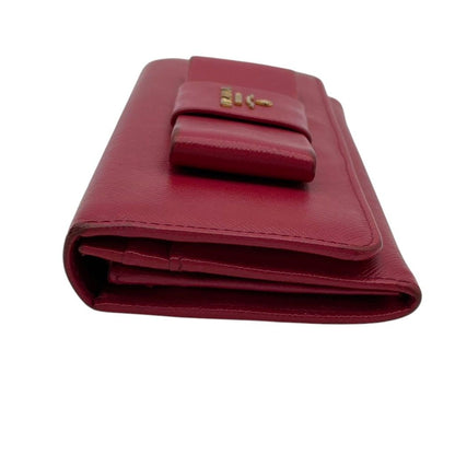 Prada Saffiano Fiocco Wallet Leather Pink Ribbon Flap Bifold Gold Logo Billfold — view 5