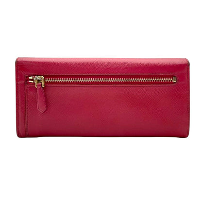 Prada Saffiano Fiocco Wallet Leather Pink Ribbon Flap Bifold Gold Logo Billfold — view 3